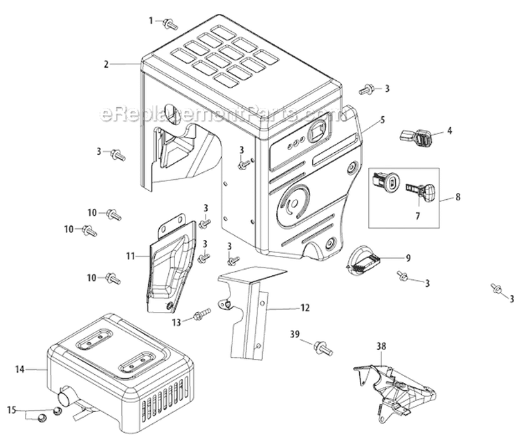 Muffler and Controls Diagram and Parts List for 31AH65LG701 2012 Yard Man Snow Blower